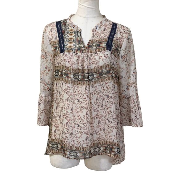 Style Tops - Style & Co Women's Petite Medium Boho Paisley Floral Sheer Peasant Blouse